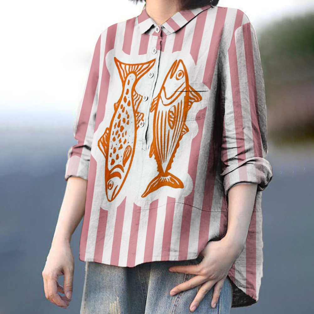 Women's Striped Sardines Printed Casual Shirt