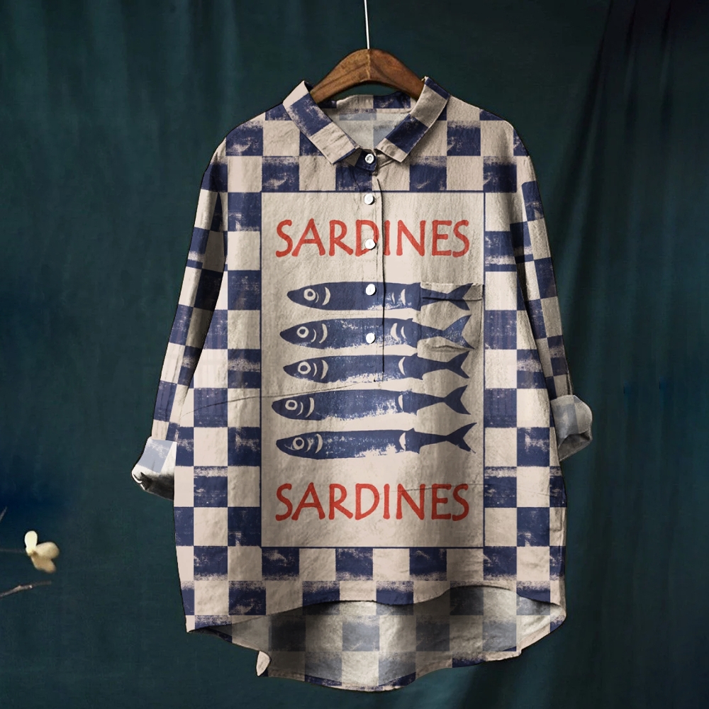 Women's Square Sardines Printed Casual Shirt