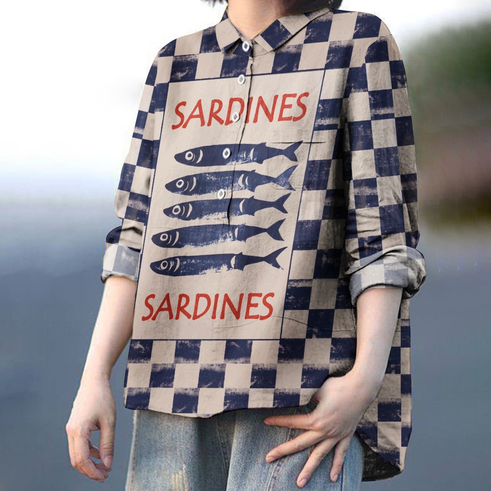 Women's Square Sardines Printed Casual Shirt