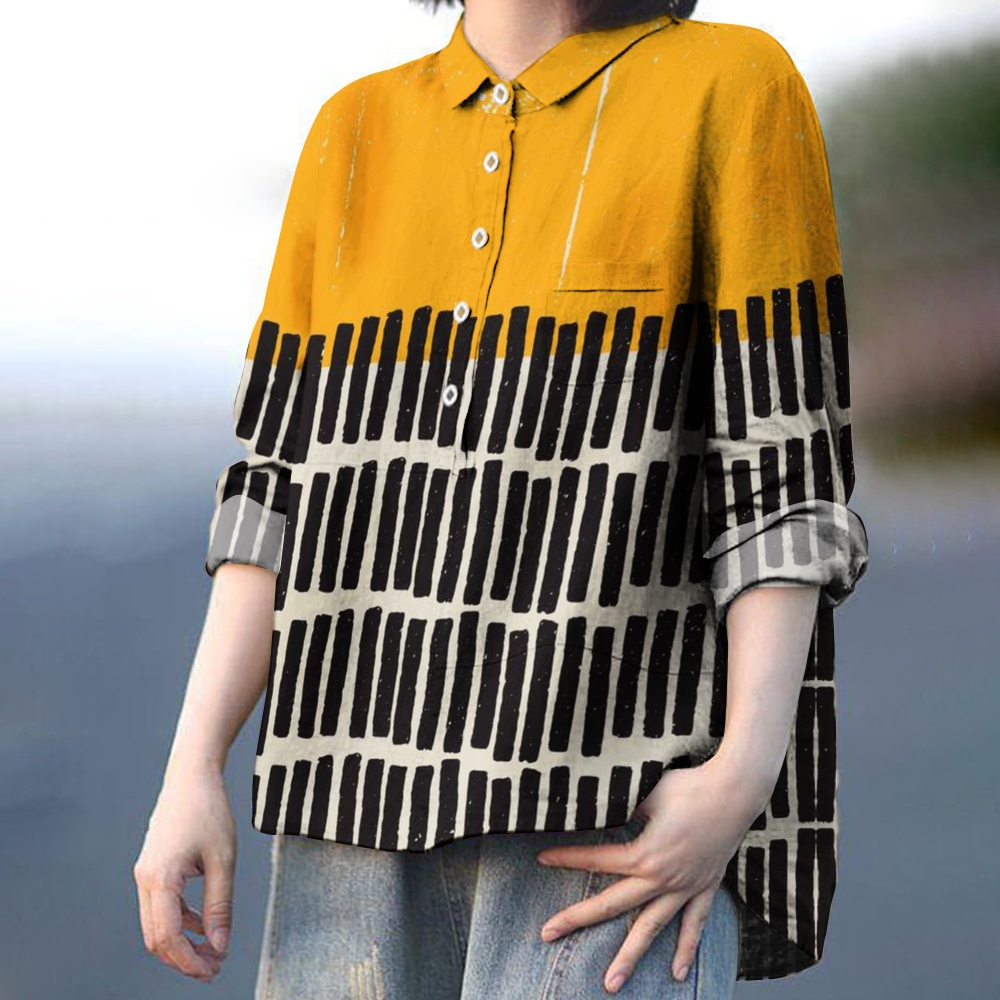 Women's Colorblock Stripe Printed Casual Shirt