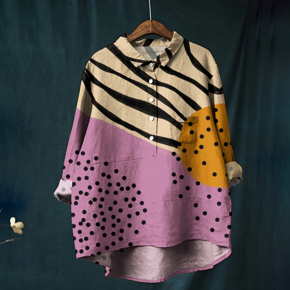 Women's Geometric Colorblock Striped Printed Casual Shirt