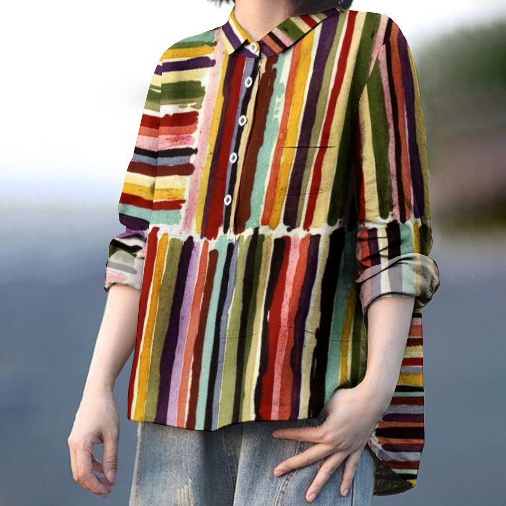 Women's Colorblock Stripe Printed Casual Shirt