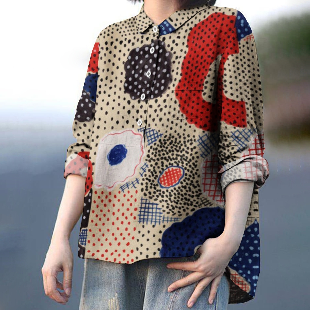 Women's Colorblock Flower Printed Casual Shirt