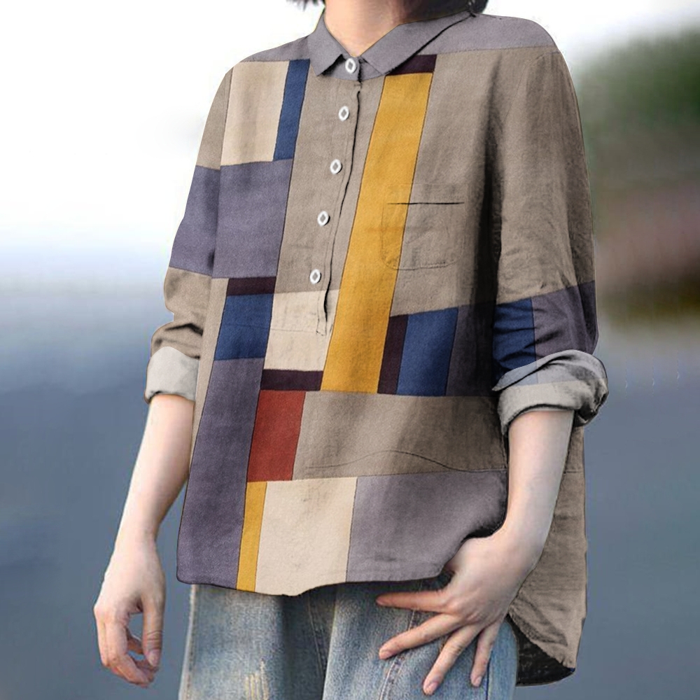 Women's Vintage Colorblock Printed Casual Shirt