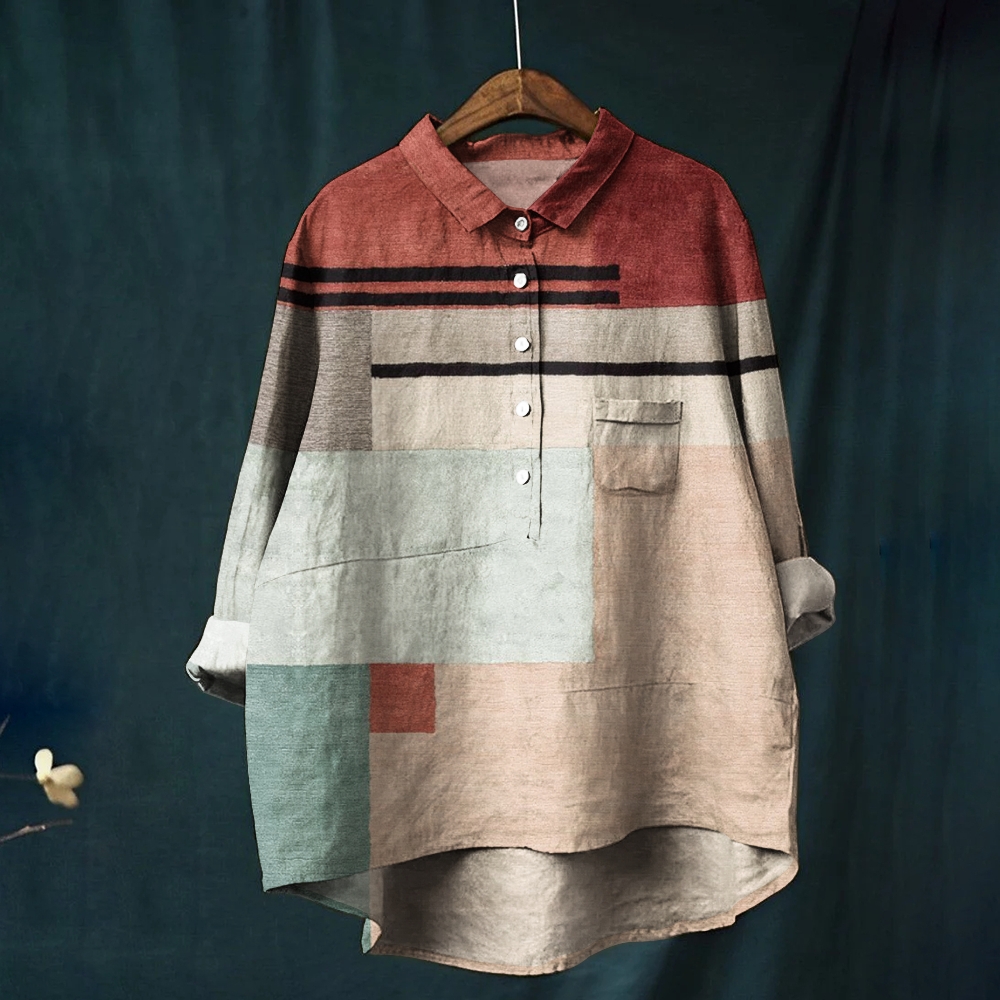 Women's Vintage Colorblock Printed Casual Shirt