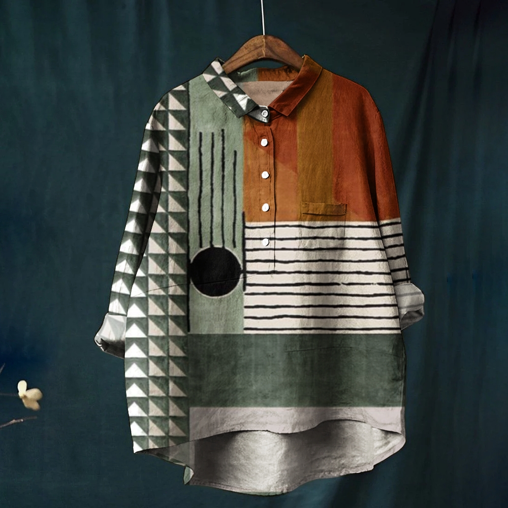 Women's Vintage Colorblock Printed Casual Shirt