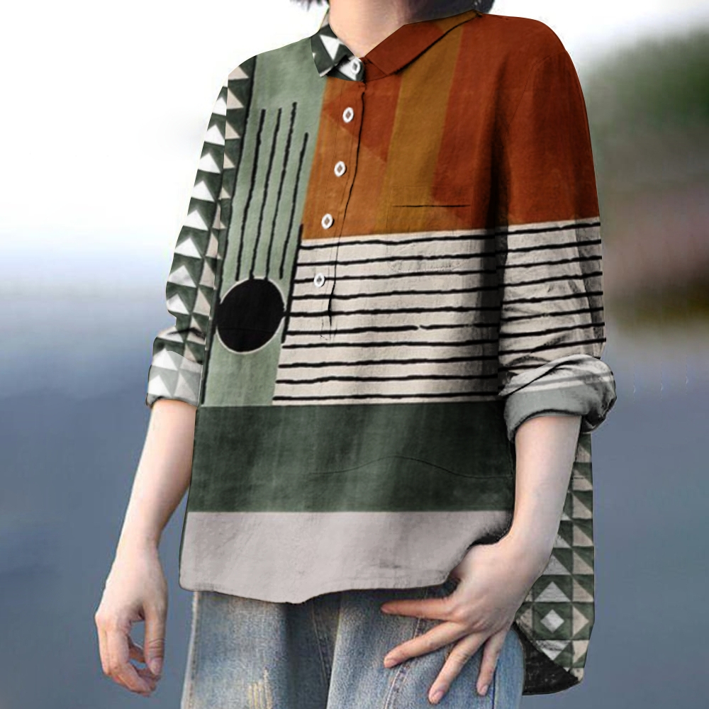 Women's Vintage Colorblock Printed Casual Shirt