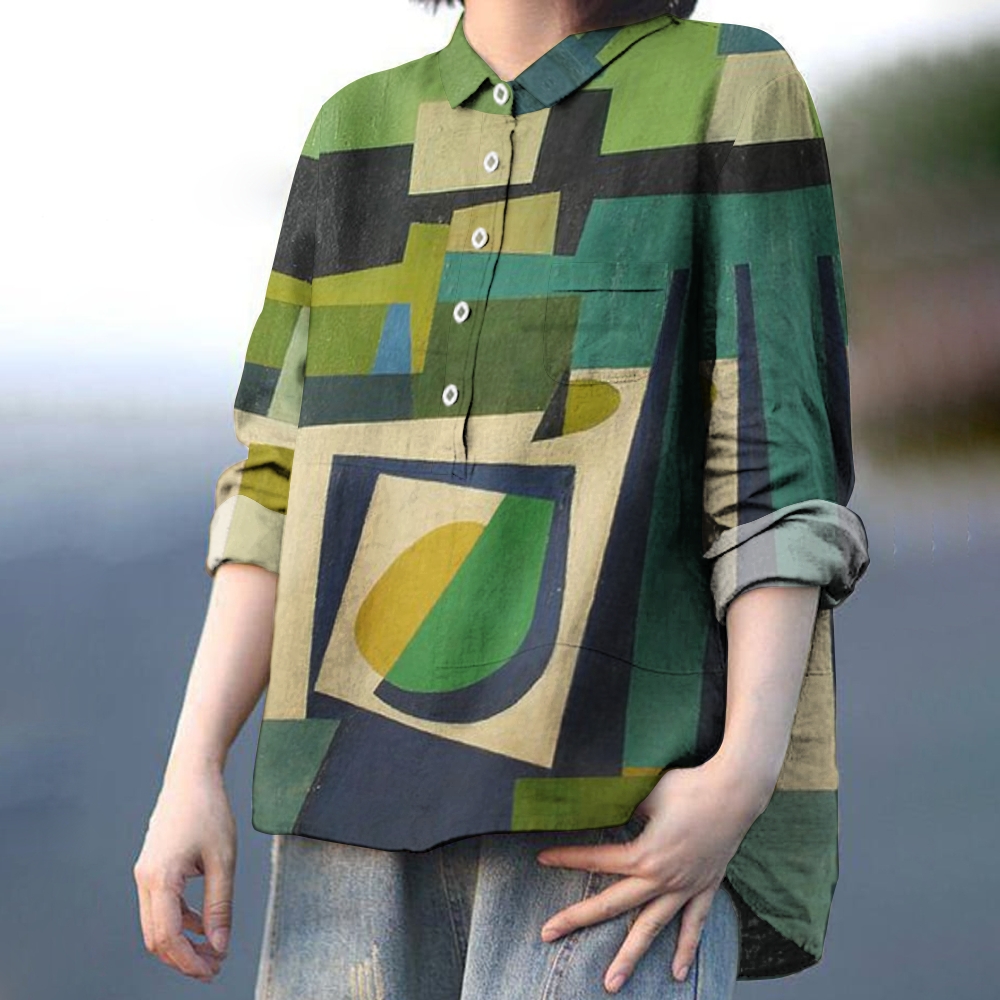 Women's Vintage Colorblock Printed Casual Shirt