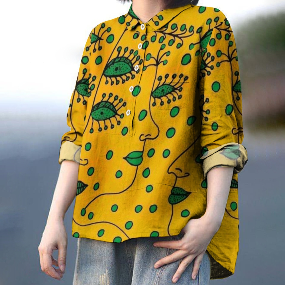Women's Abstract Art Face Printed Casual Shirt