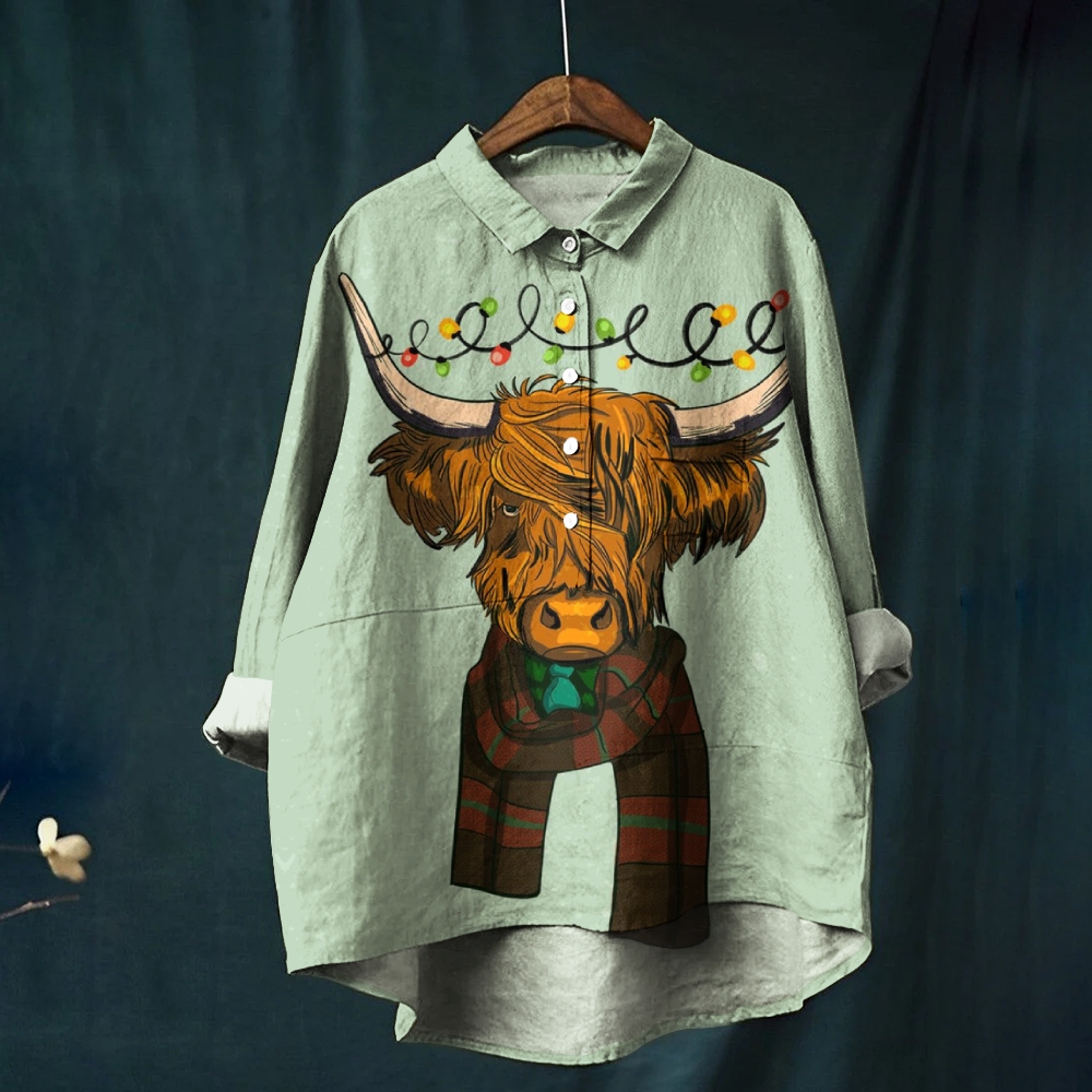 Women's Christmas Cow Printed Casual Shirt