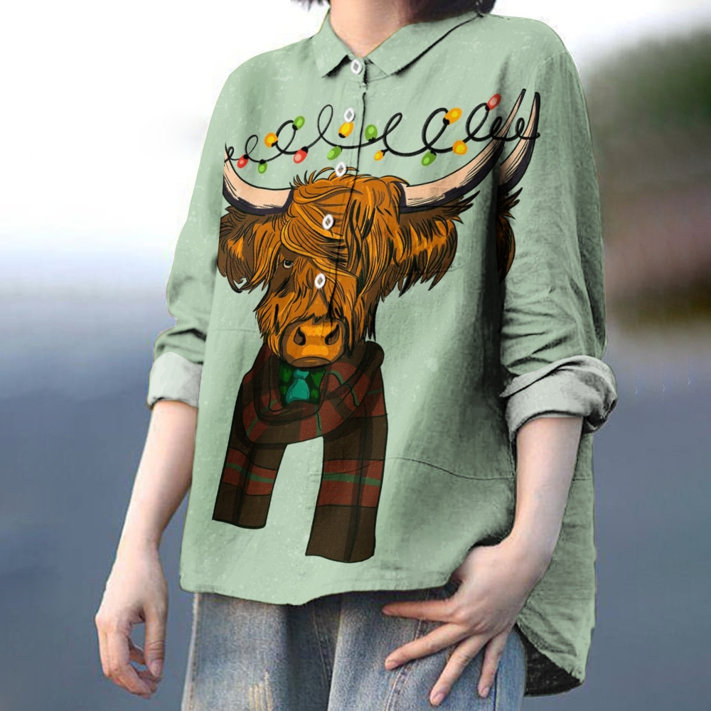 Women's Christmas Cow Printed Casual Shirt