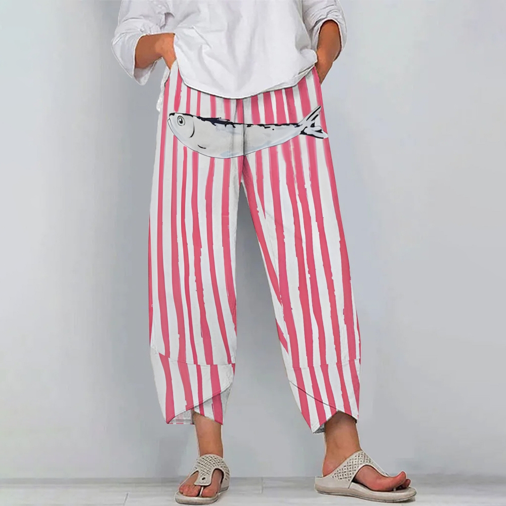 Women's Casual Striped Sardines Printed Pants