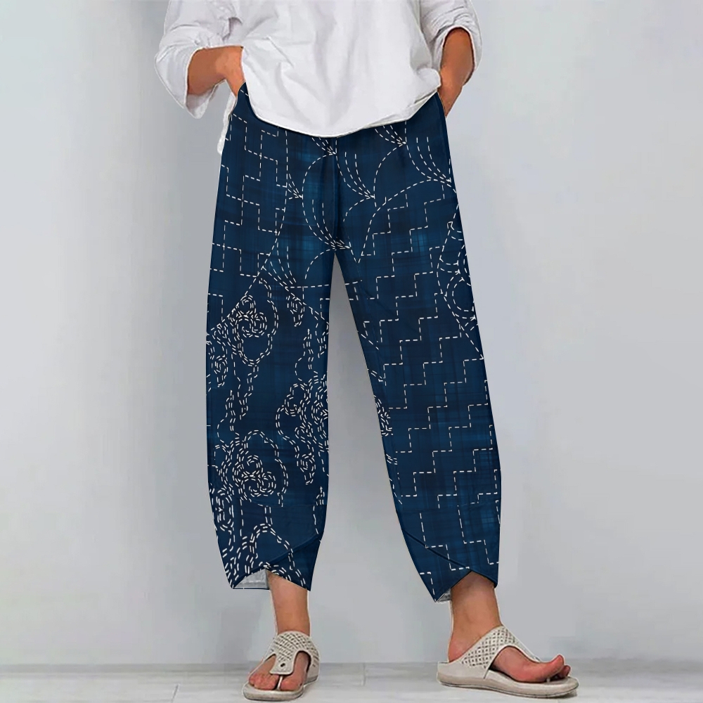 Women's Casual Line Flowers Printed Pants