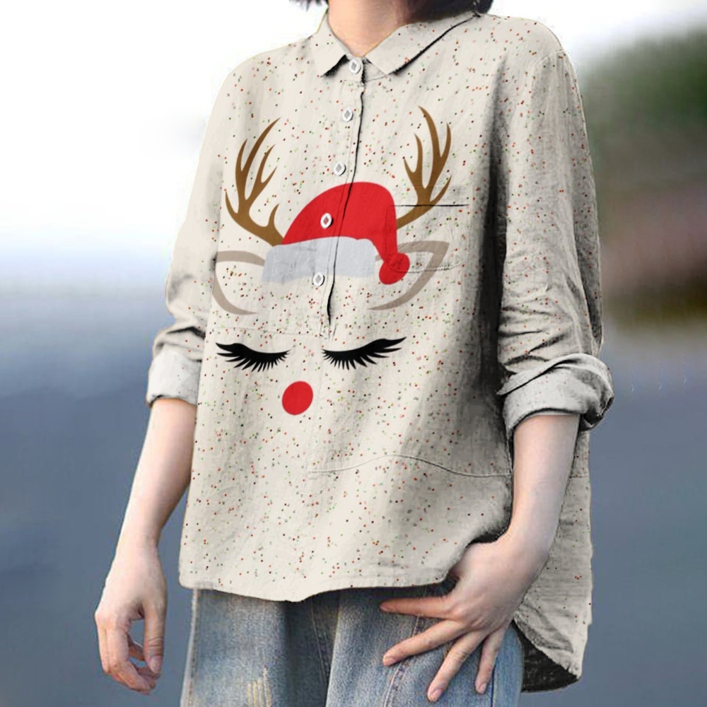 Women's Christmas Cute Elk Printed Casual Shirt