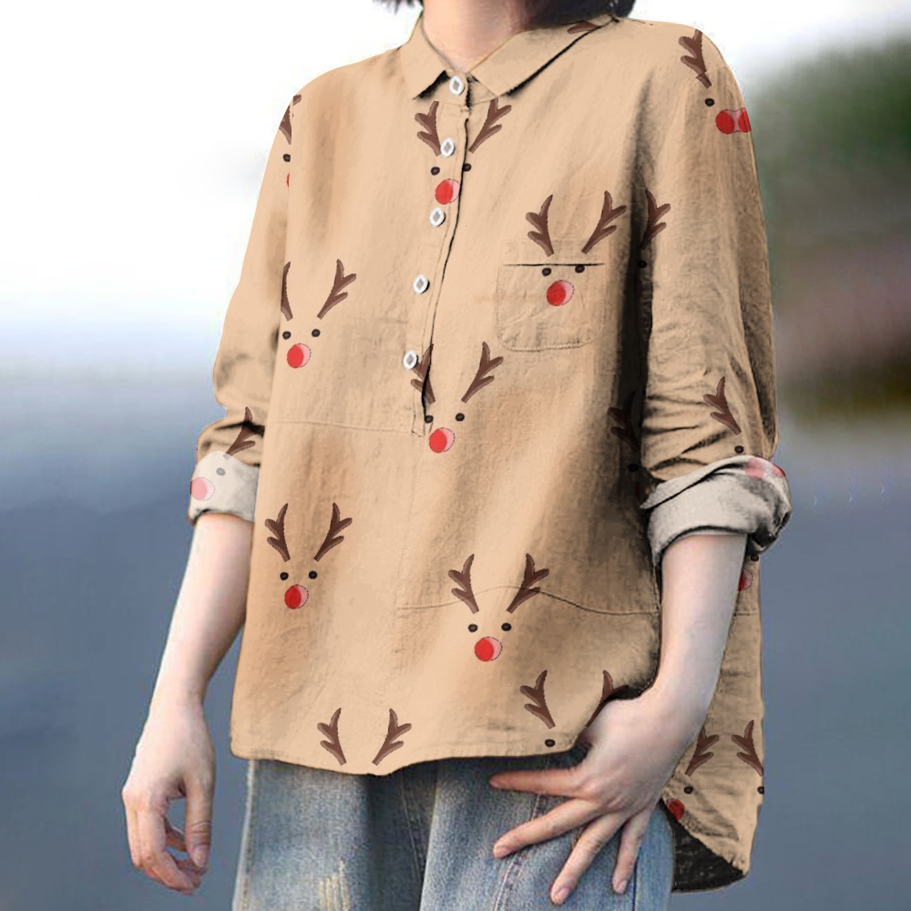 Women's Christmas Elk Printed Casual Shirt