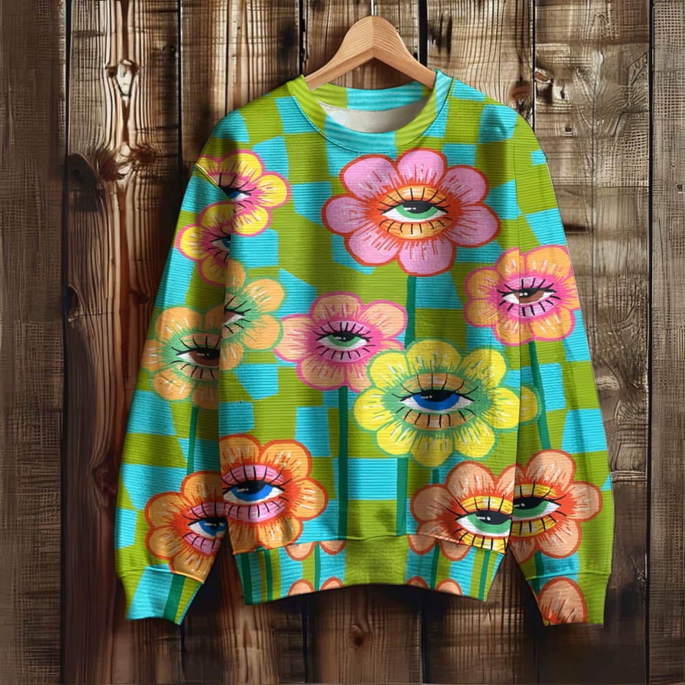 Unisex Abstract Art Flower Eyes Printed Sweatshirt