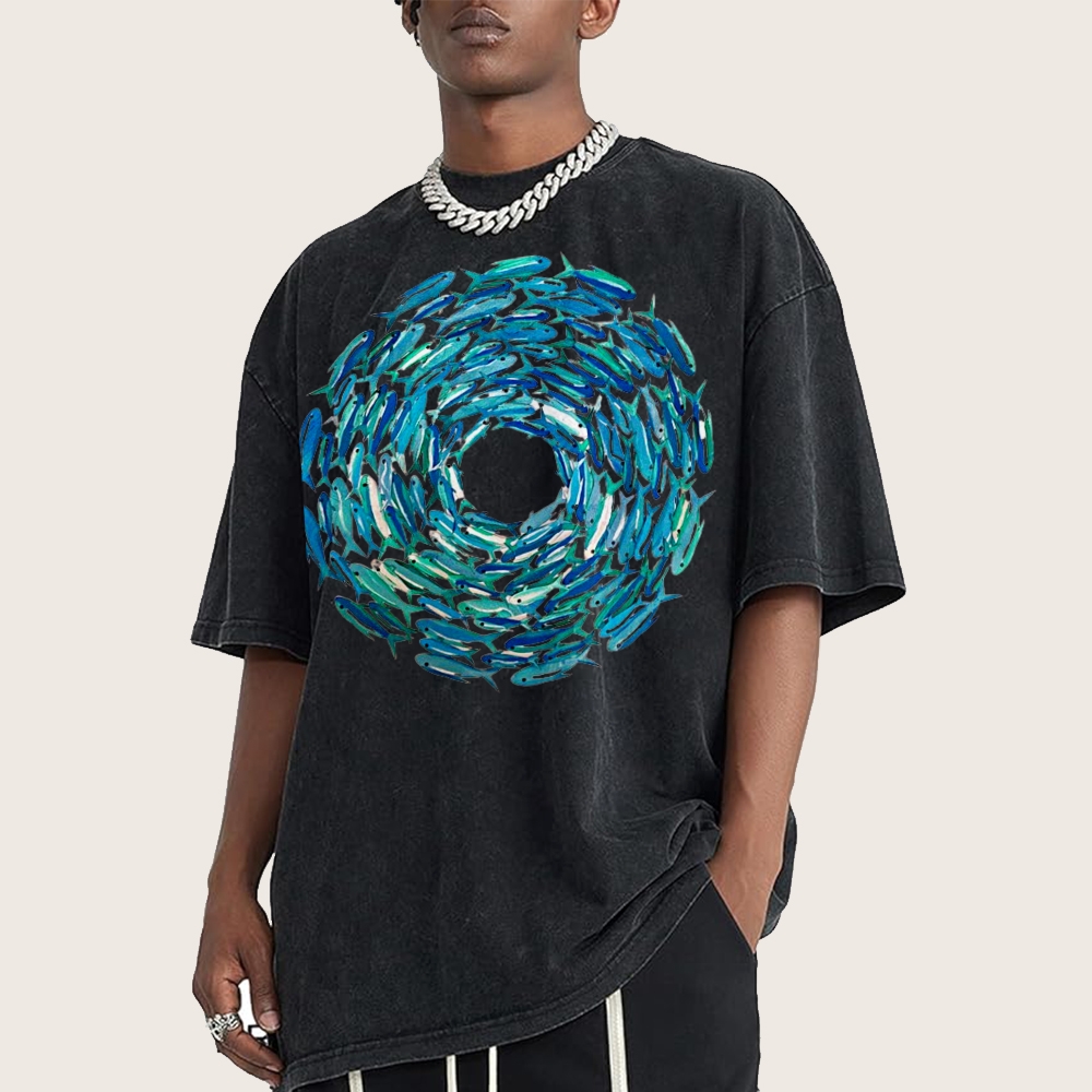 Circle Fishes Unisex Vintage Washed Tee