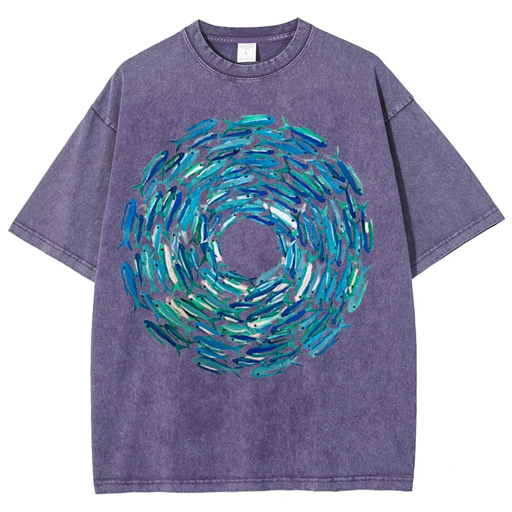 Circle Fishes Unisex Vintage Washed Tee