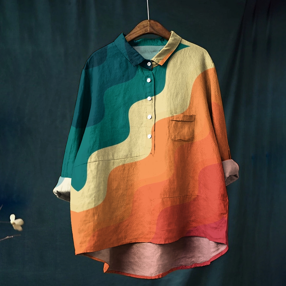 Women's Colorful Wavy Sripes Printed Casual Shirt
