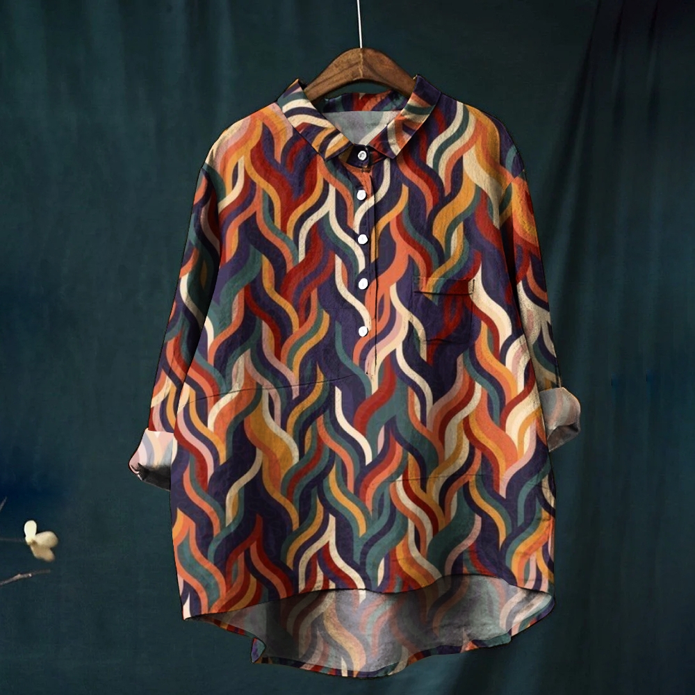 Women's Wavy Stripes Printed Casual Shirt