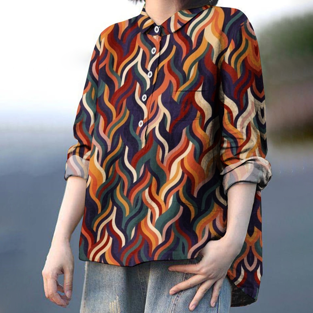 Women's Wavy Stripes Printed Casual Shirt