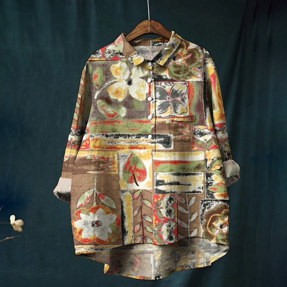 Women's Vintage Flower Patchwork Printed Casual Shirt