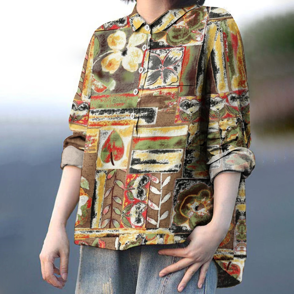Women's Vintage Flower Patchwork Printed Casual Shirt