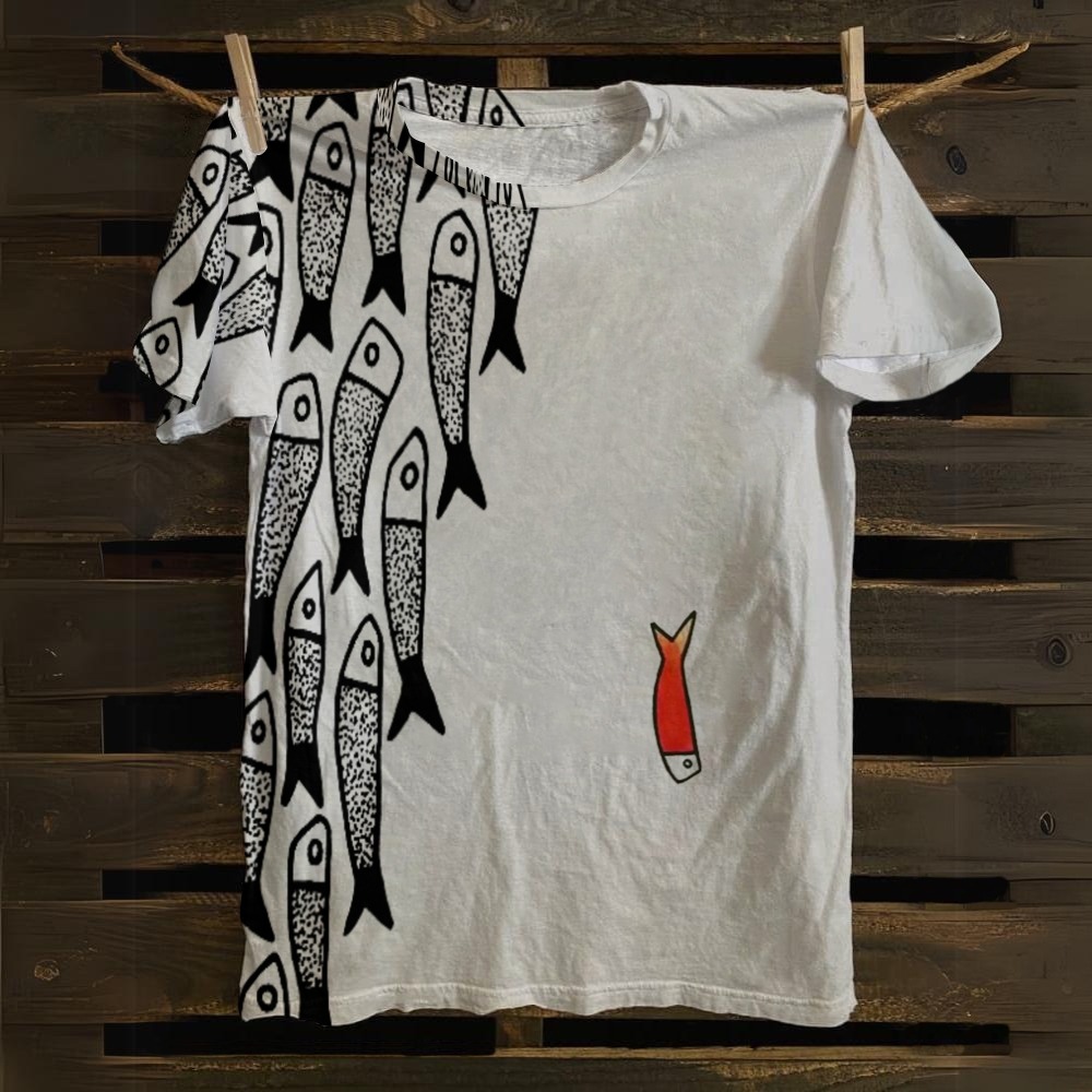 Cute Simple Lines Abstract Geometric Fish Art Print Casual T-shirt