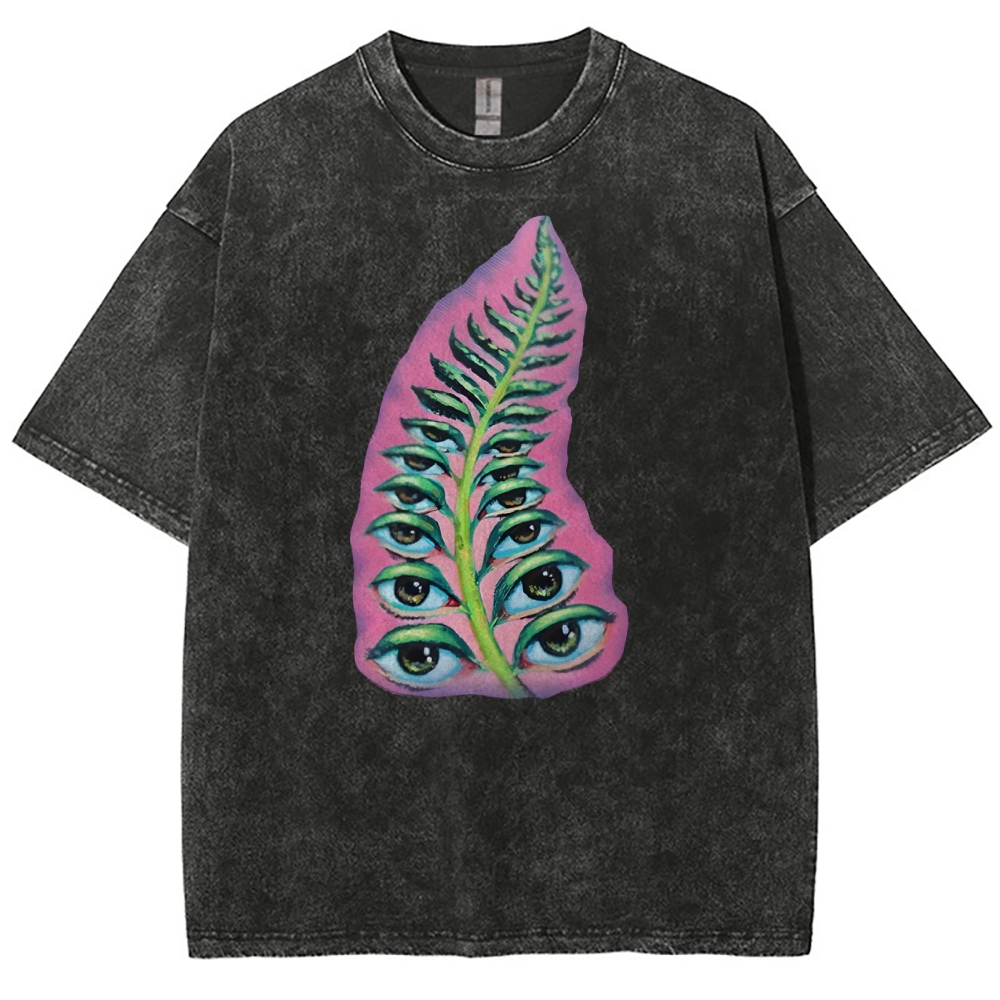 Gothic Unisex Seeds Of Thought  Art Leaf Eyes Printed Washed Tee