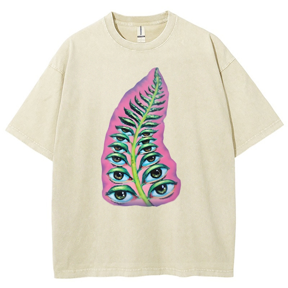 Gothic Unisex Seeds Of Thought  Art Leaf Eyes Printed Washed Tee