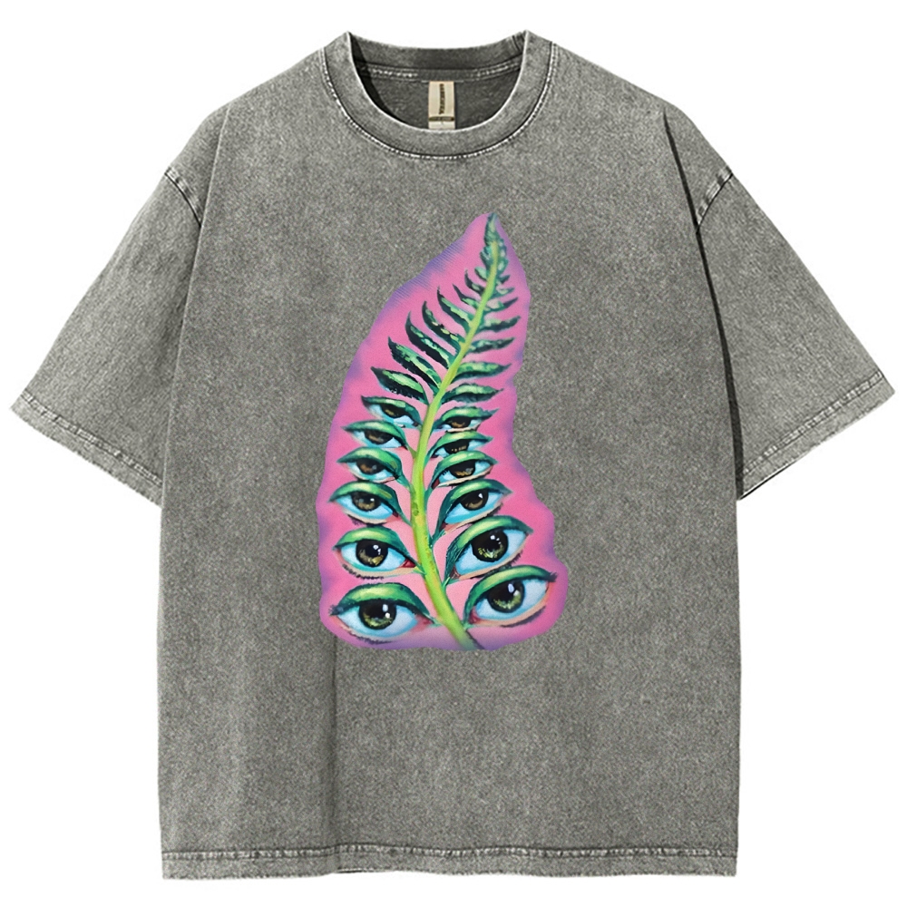 Gothic Unisex Seeds Of Thought  Art Leaf Eyes Printed Washed Tee