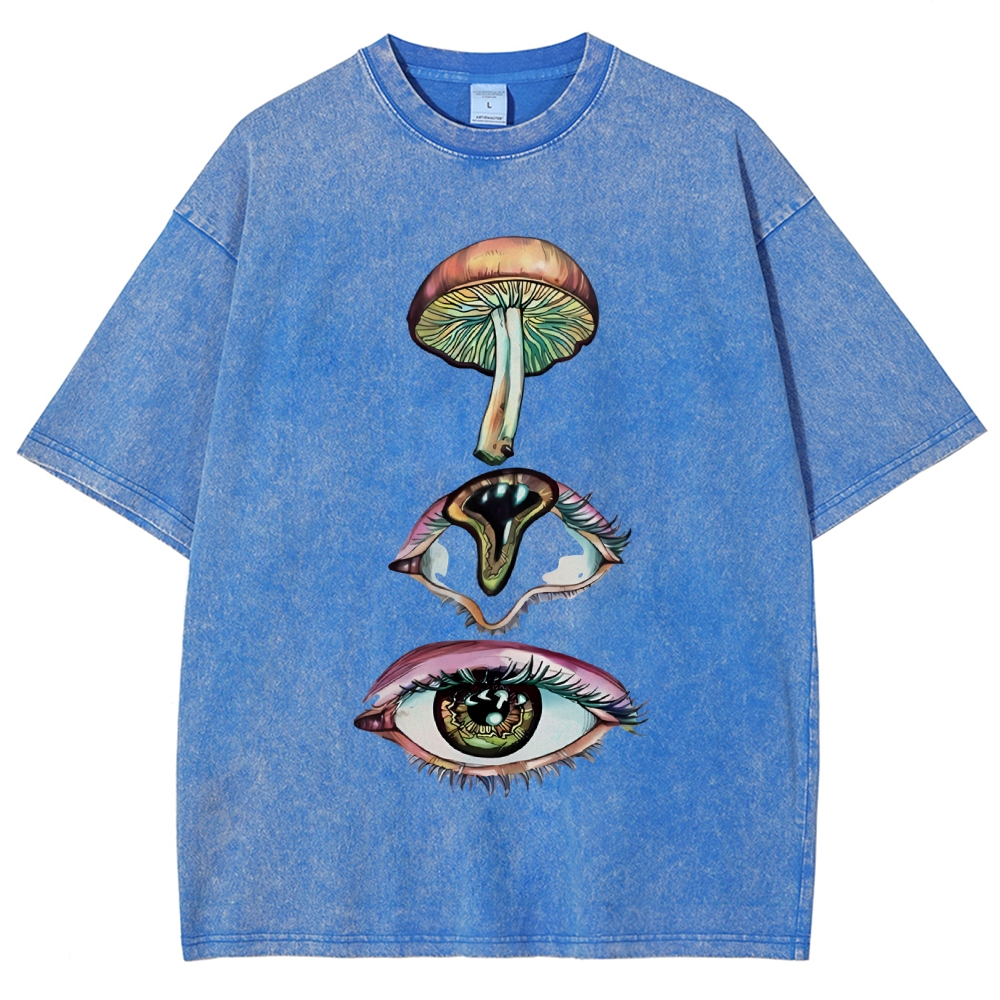 Unisex Abstract Art Eyes Printed Washed Tee
