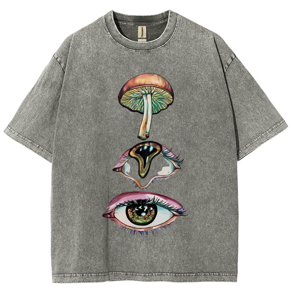Unisex Abstract Art Eyes Printed Washed Tee