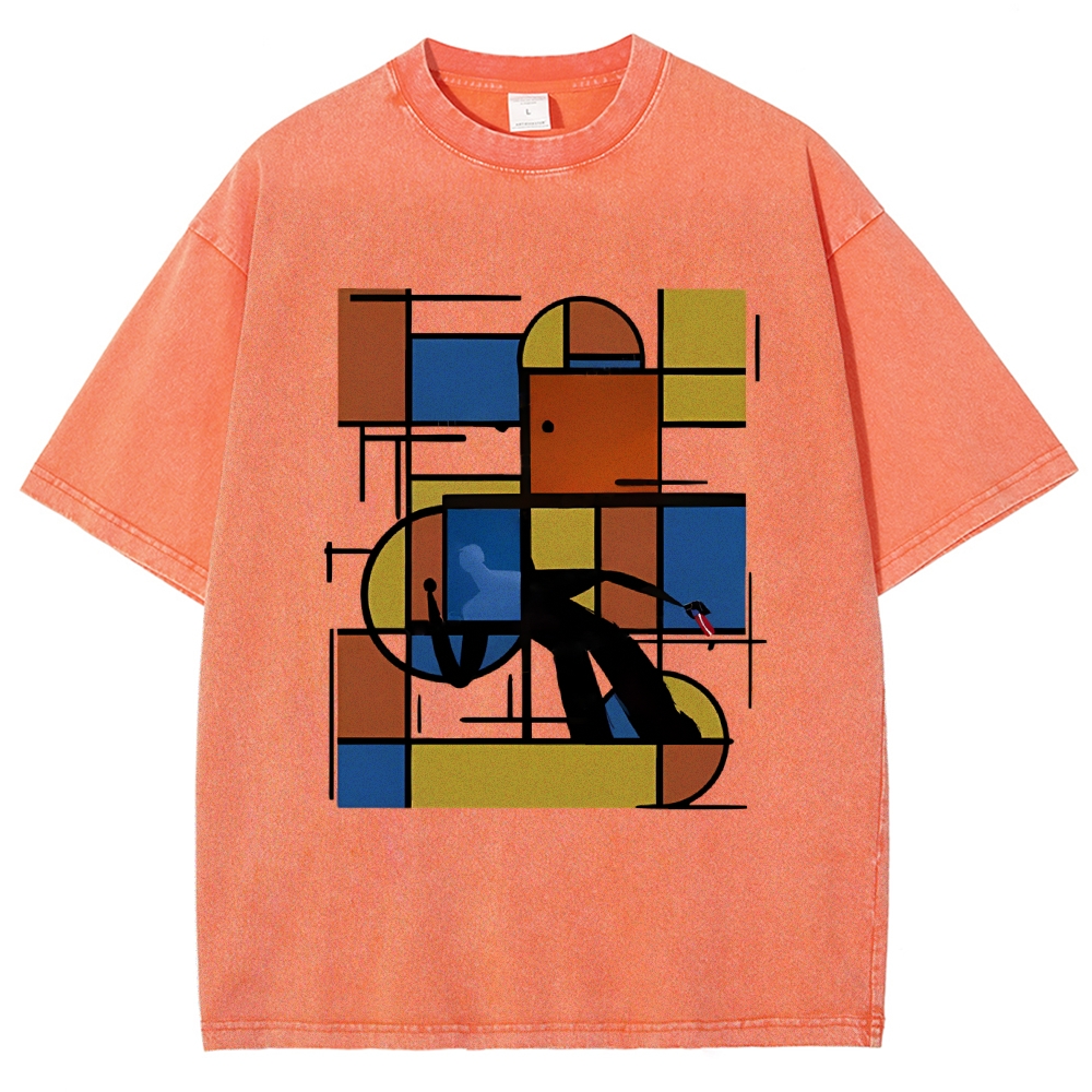 Unisex Geometry Printed Washed Tee