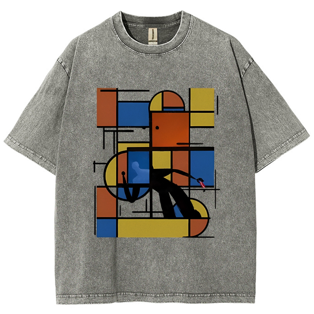 Unisex Geometry Printed Washed Tee