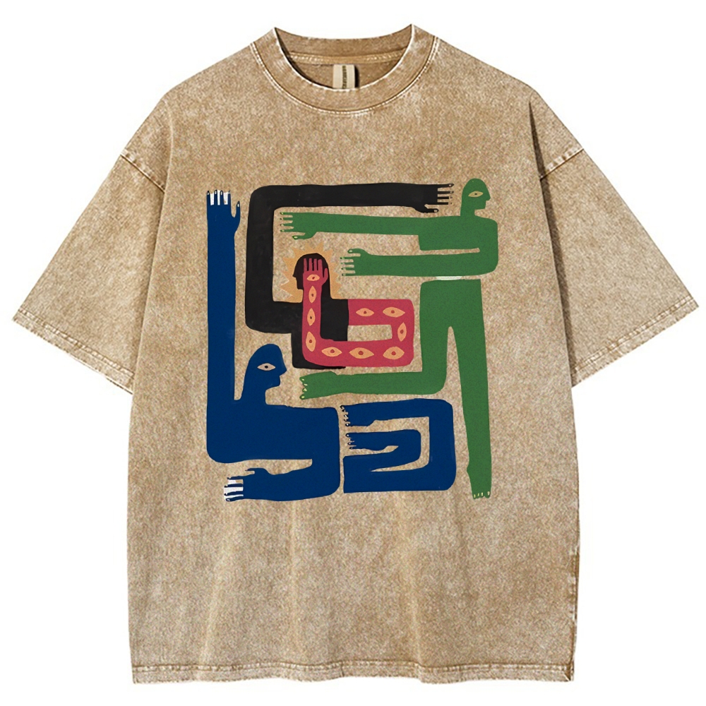 Unisex Abstract Body Art Printed Washed Tee