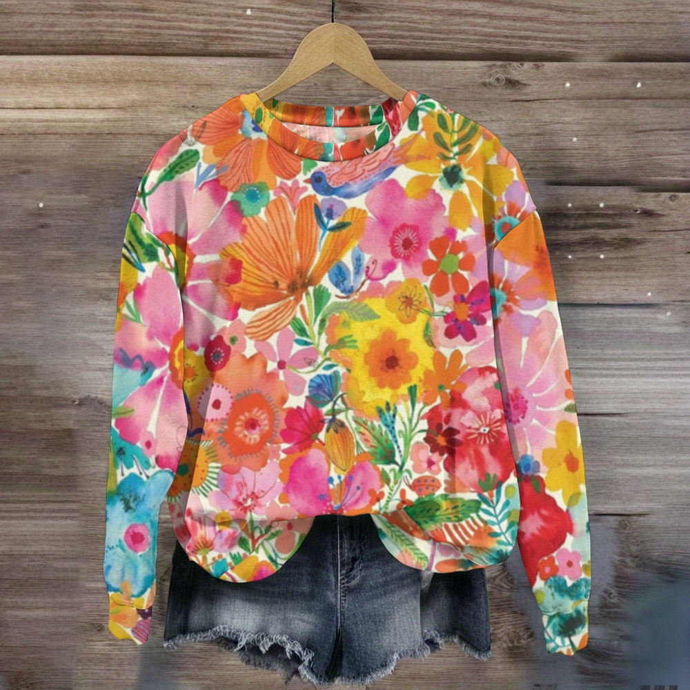 Women's Flower Print Casual Sweatshirt