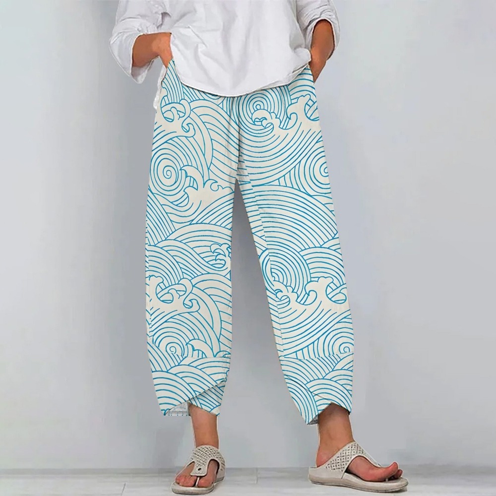 Women's Casual Japanese Waves Printed Pants