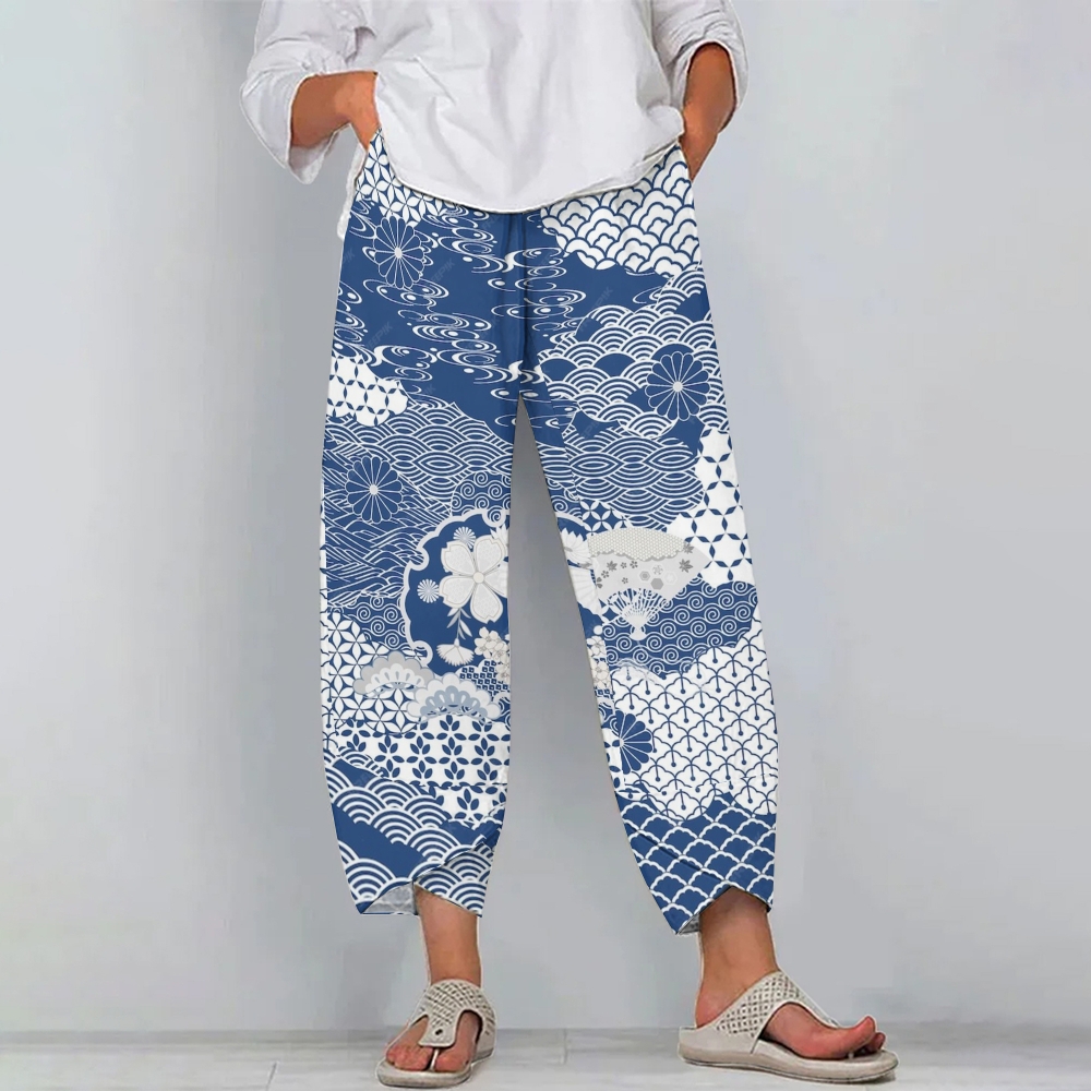Women's Casual Japanese Cloud Pattern Printed Pants