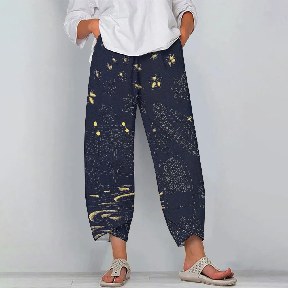 Women's Casual Japanese Art Geisha Holding Umbrella Print Printed Pants