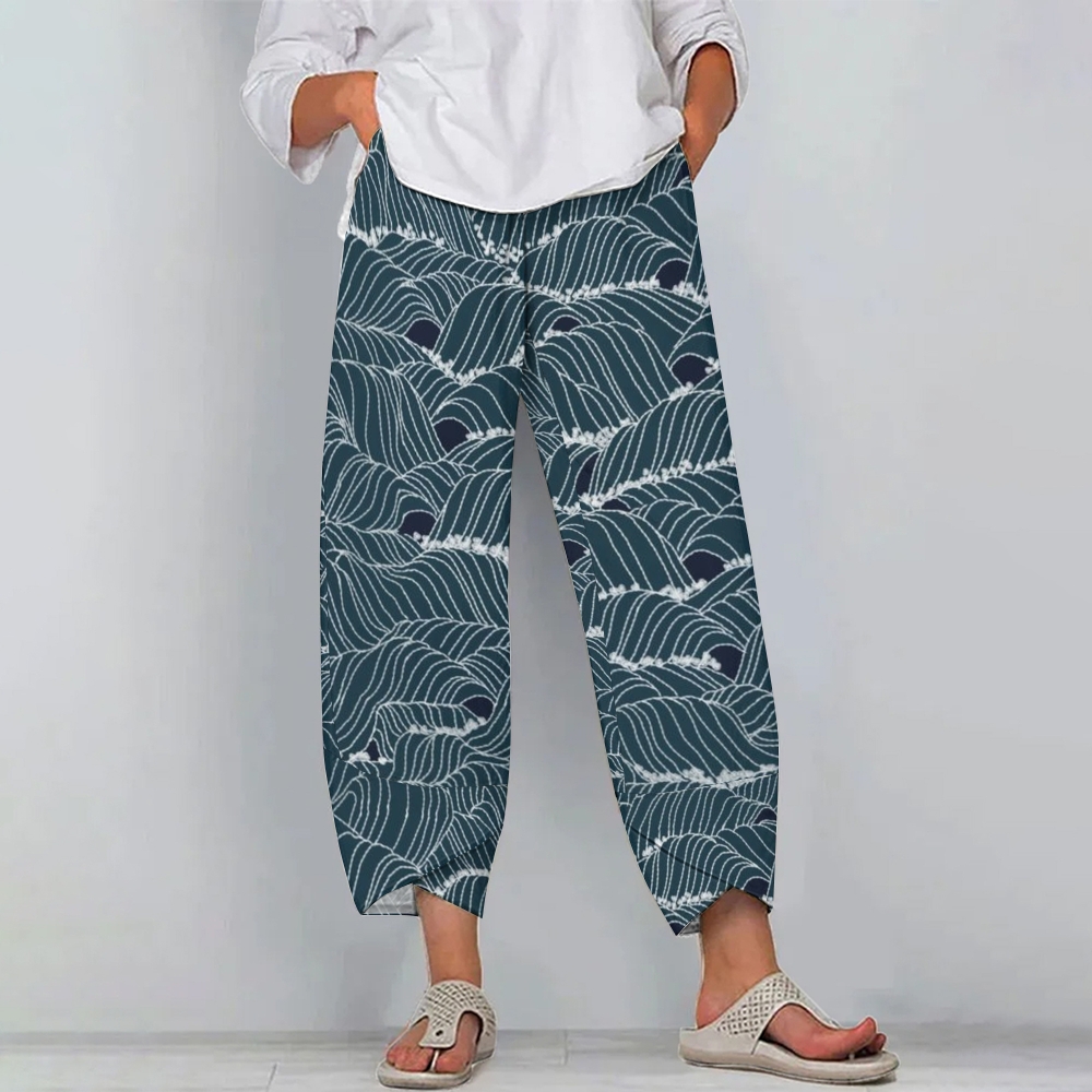 Women's Casual Japanese Waves Printed Pants