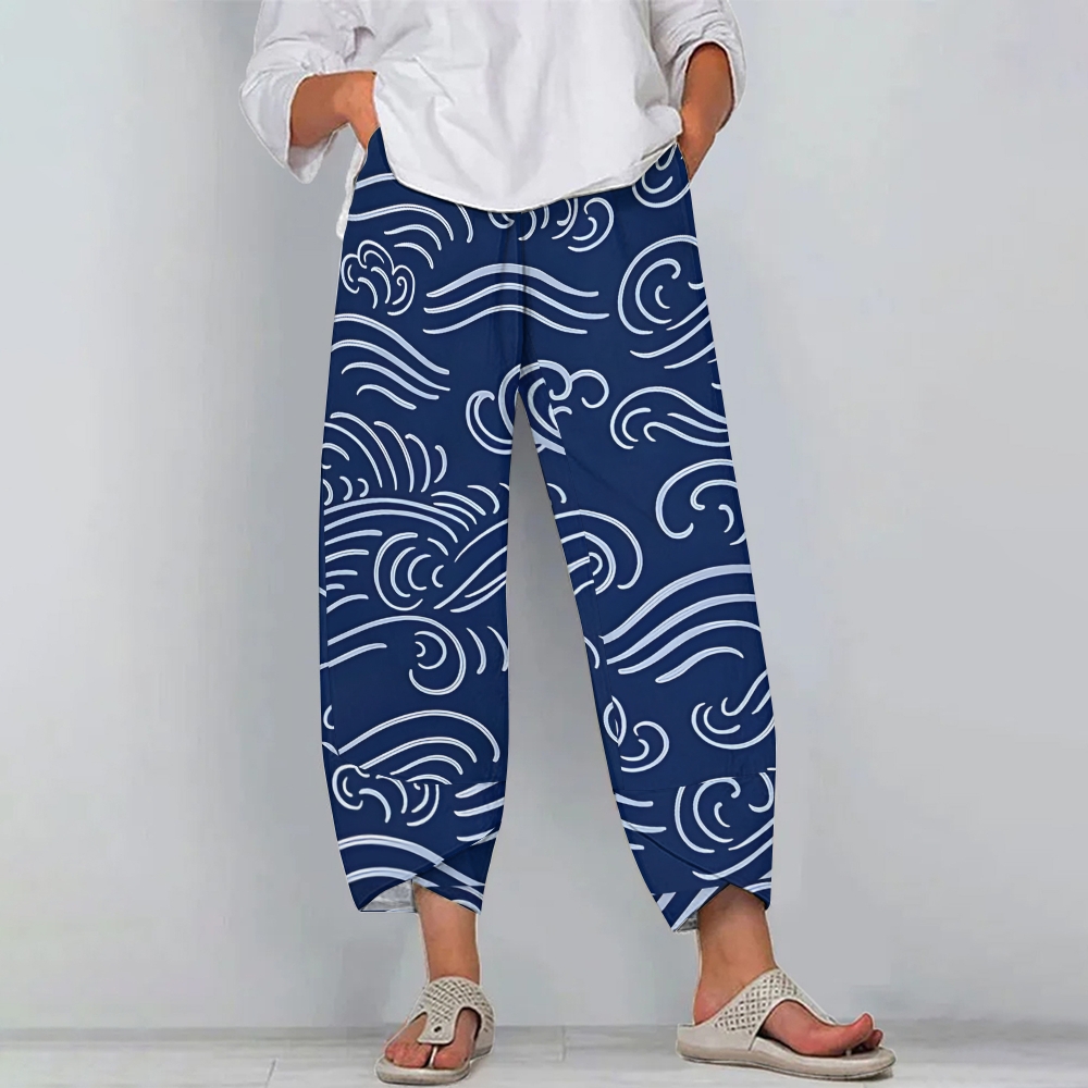 Women's Casual Japanese Waves Printed Pants
