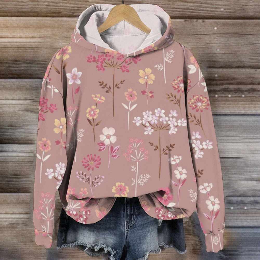 Women's Casual Vintage Flowers Printed Long Sleeve Hoodie