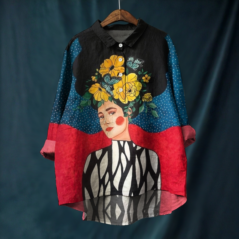 Women's Artistic Portrait Printed Casual Long Sleeve Shirt