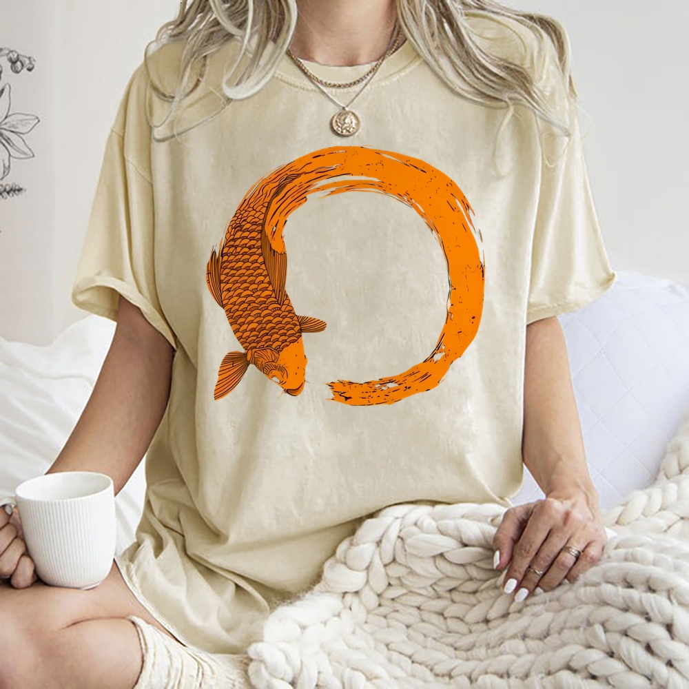 Unisex Fish Printed Washed Tee