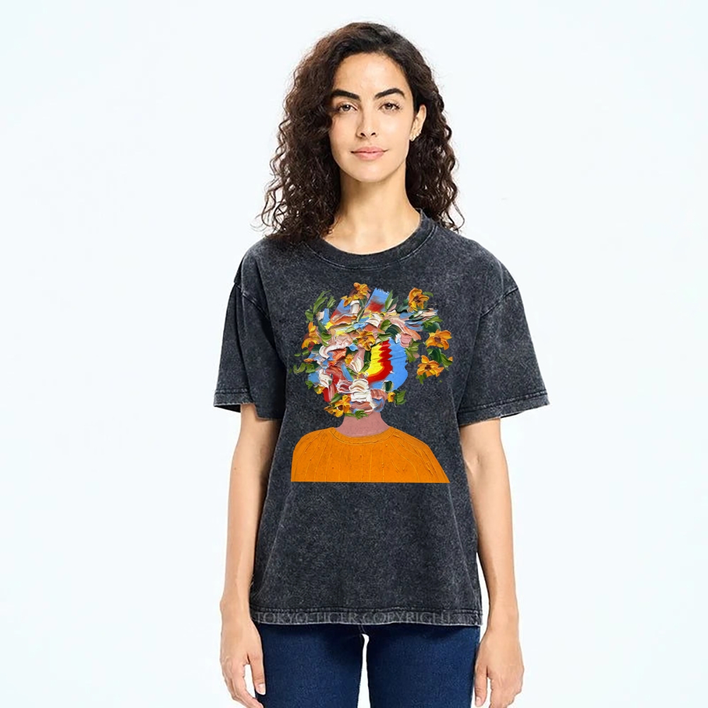 Unisex Artistic Portrait Printed Washed Tee