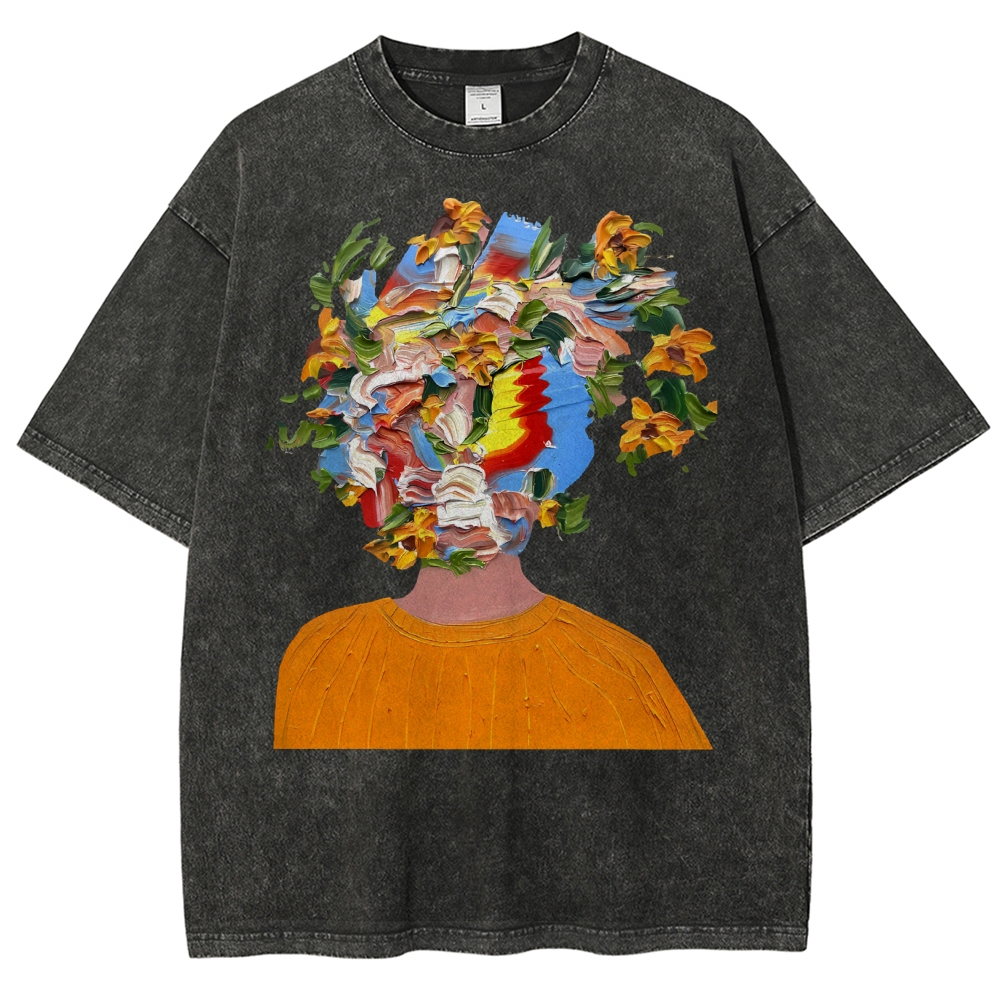 Unisex Artistic Portrait Printed Washed Tee