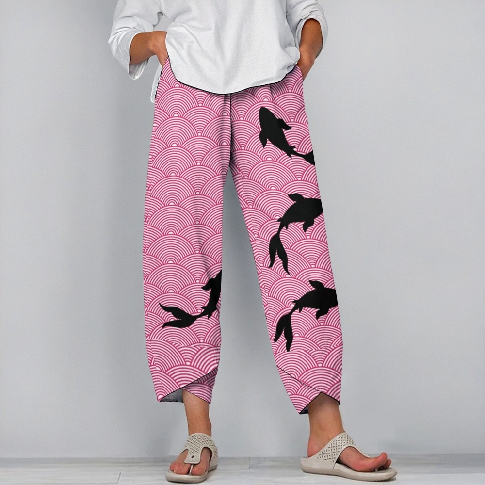 Women's Casual Japanese Fish PatternPrinted Pants