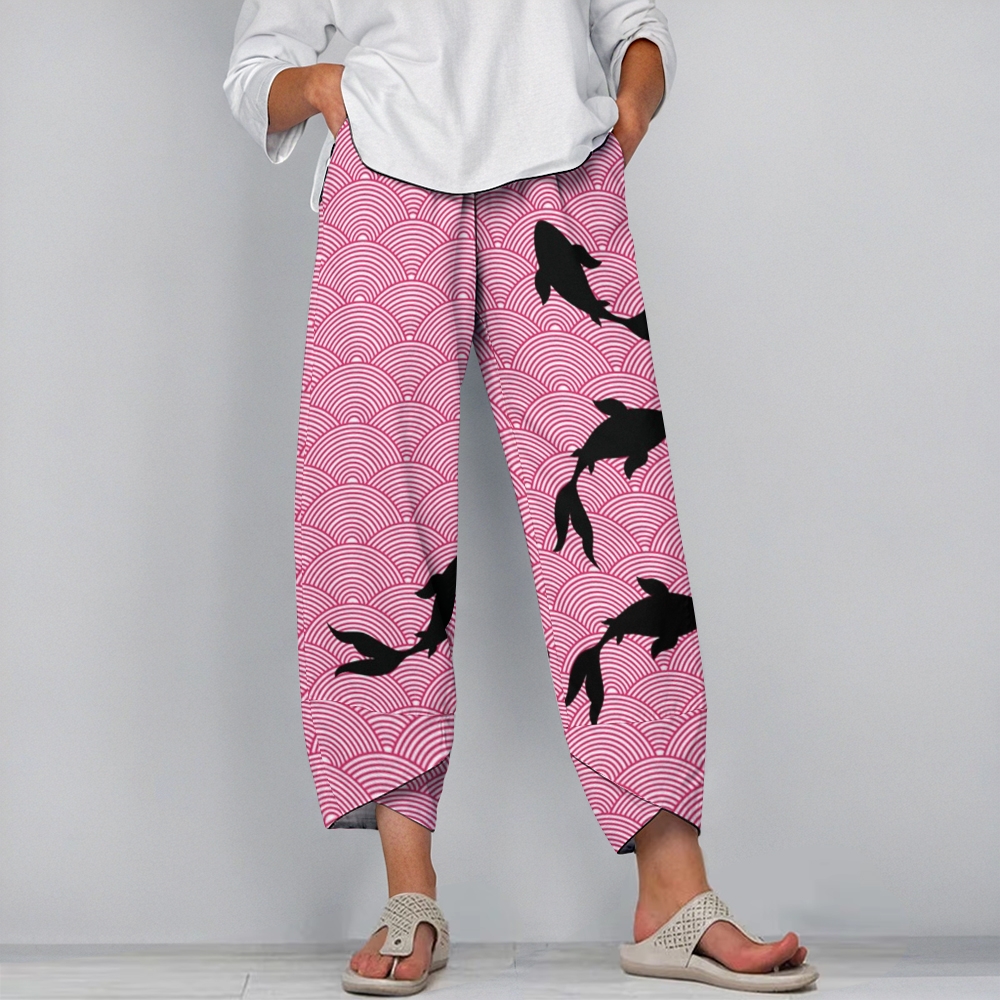 Women's Casual Waves Fish Printed Pants