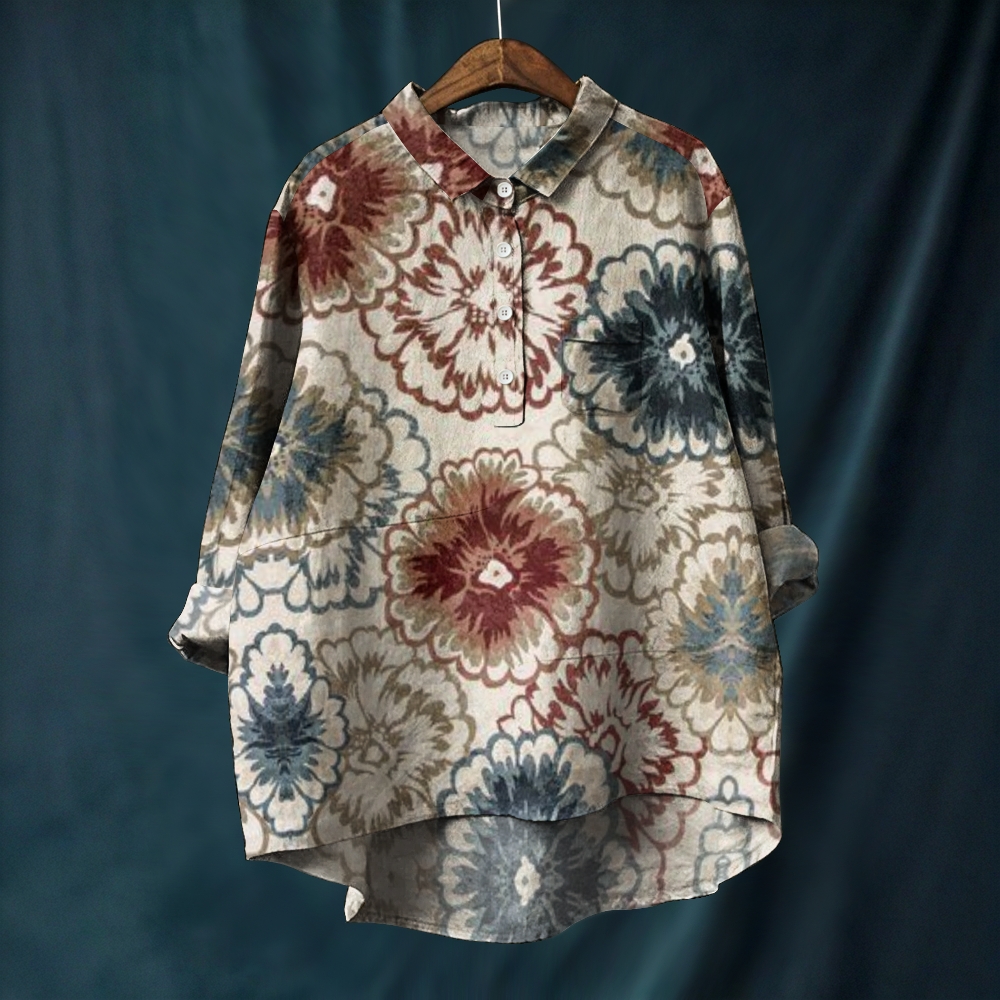 Women's Retro Flowers Printed Casual Long Sleeve Shirt